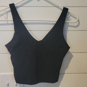 ATHLETA TRANSCEND V NECK CROP SPORTS BRA  XS  BLACK
